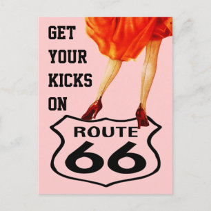 Briefkaart KRIJGT UW KICKS OP ROUTE 66 Retrostijl