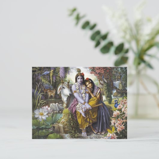 Briefkaart Krishna en Radha (Staand voorkant)