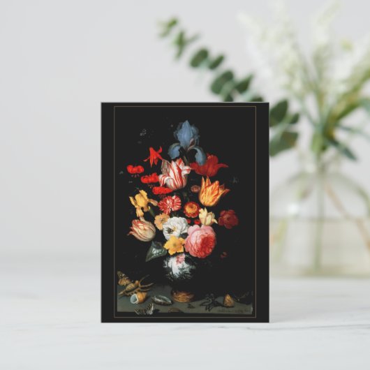 Briefkaart  Kunst Stilleven Bloemen Bugs Shell (Staand voorkant)