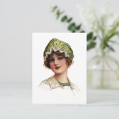 Briefkaart Lady Bead en Lace Bonnet (Staand voorkant)