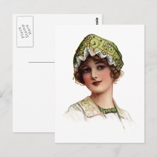 Briefkaart Lady Bead en Lace Bonnet (Voorkant / Achterkant)