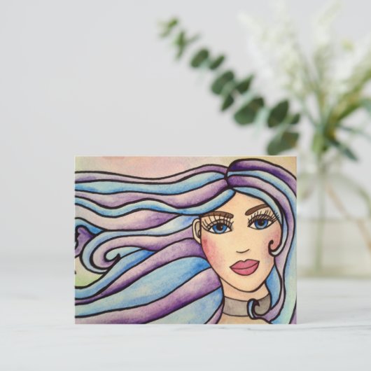 Briefkaart Lady Violet & Blue. (Staand voorkant)