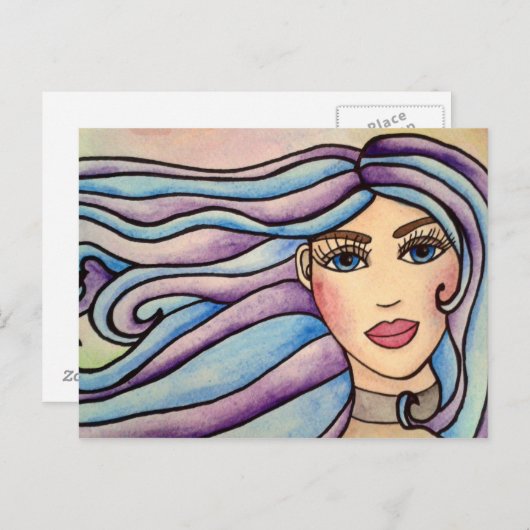 Briefkaart Lady Violet & Blue. (Voorkant / Achterkant)