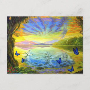 Briefkaart landschap met vlinders en rivieren