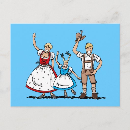 Briefkaart Lederhosen Dirndl Beiarian Family (Voorkant)