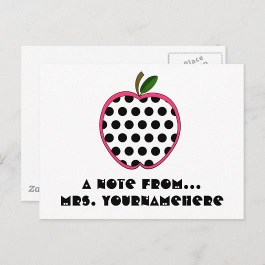 Briefkaart leraar - Polka Dot Apple (Voorkant / Achterkant)