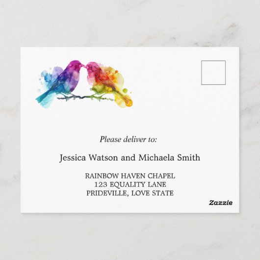 Briefkaart LGBTQ+ Regenboog Lovebirds (Achterkant)