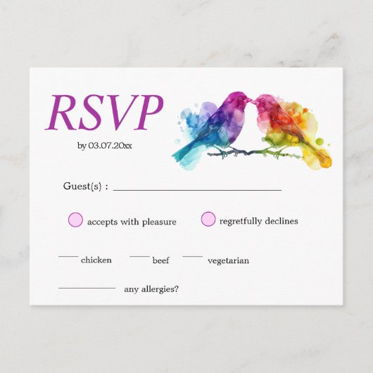 Briefkaart LGBTQ+ Regenboog Lovebirds (Voorkant)