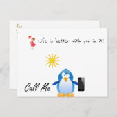 Briefkaart Liefde Pinguïn Bel me, Het leven is bet (Voorkant / Achterkant)
