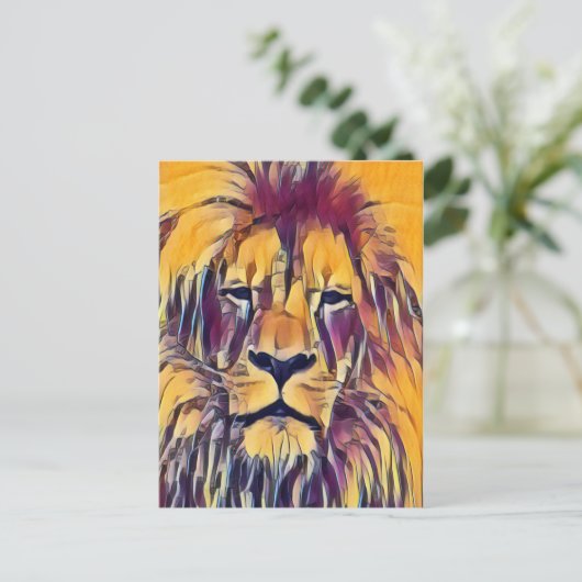 Briefkaart Lion Vibrant Art (Staand voorkant)
