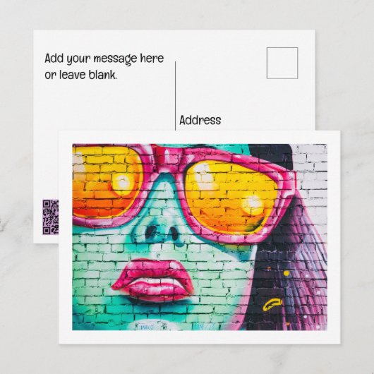 Briefkaart - Lippenstift Urban Street Art (Voorkant / Achterkant)