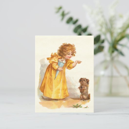   Briefkaart Little Girl en Pet Dog (Staand voorkant)