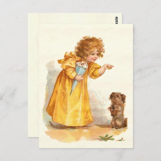   Briefkaart Little Girl en Pet Dog (Voorkant / Achterkant)