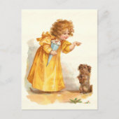   Briefkaart Little Girl en Pet Dog (Voorkant)