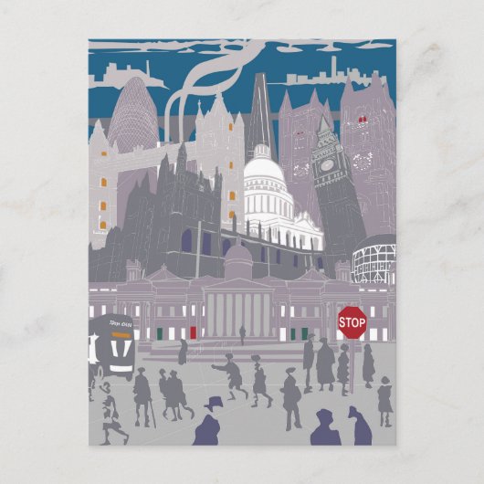 Briefkaart Londen Skyline Illustratie Kunstwerk (Voorkant)