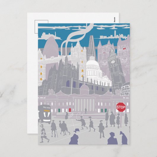 Briefkaart Londen Skyline Illustratie Kunstwerk (Voorkant / Achterkant)