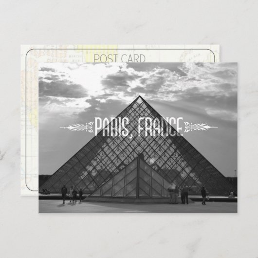 Briefkaart Louvre van Parijs Black en White (Voorkant / Achterkant)