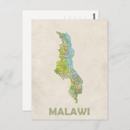 Briefkaart Malawi-kaart (Voorkant / Achterkant)