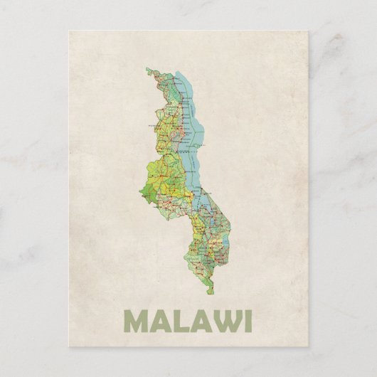 Briefkaart Malawi-kaart (Voorkant)