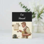 Briefkaart  Man Maak Koffie Verplaatst Nieuw Adres (Staand voorkant)