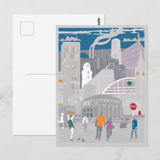 Briefkaart Manchester Illustratie Artwork (Voorkant / Achterkant)