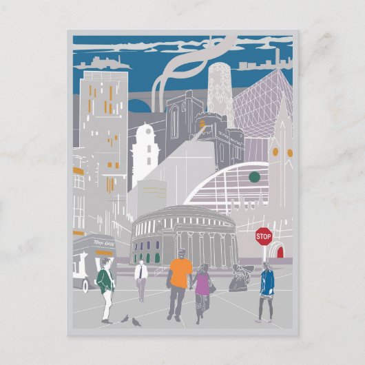 Briefkaart Manchester Illustratie Artwork (Voorkant)