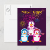Briefkaart Mardi Gras Penguins (Voorkant / Achterkant)