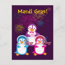 Briefkaart Mardi Gras Penguins