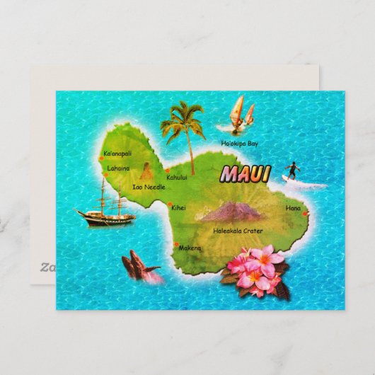 Briefkaart Maui Map (Voorkant / Achterkant)
