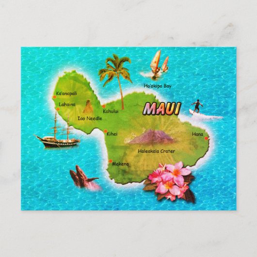 Briefkaart Maui Map (Voorkant)