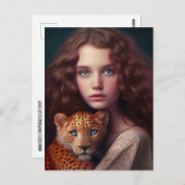 Briefkaart MEISJE EN CAT-baby tijger (Voorkant / Achterkant)