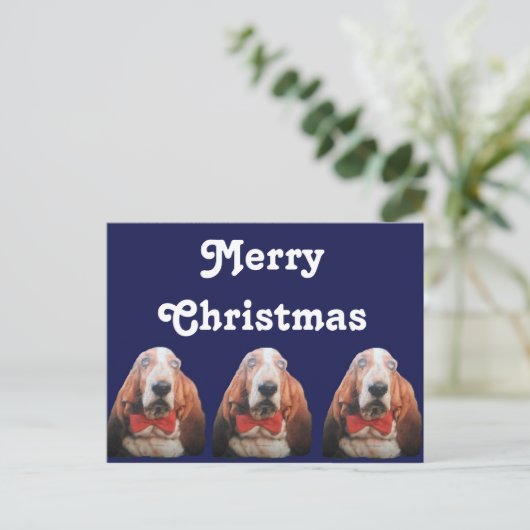 Briefkaart Merry Christmas Basset Hounds (Staand voorkant)