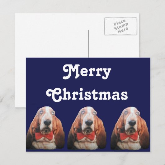 Briefkaart Merry Christmas Basset Hounds (Voorkant / Achterkant)