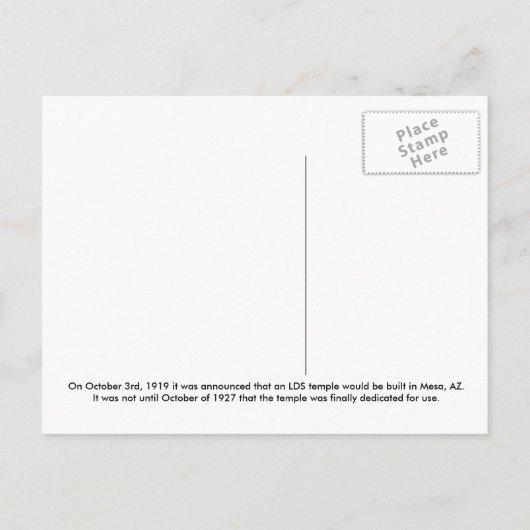 Briefkaart - Mesa Arizona Temple (Achterkant)