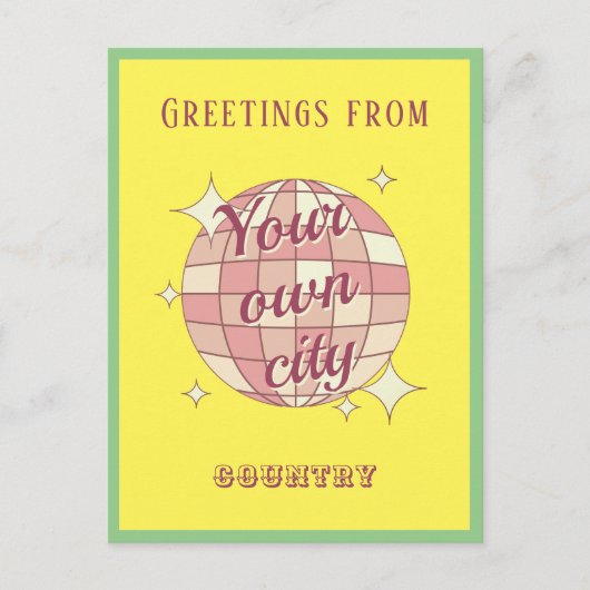 Briefkaart met aanpasbare plaatsnaam geel (Voorkant)