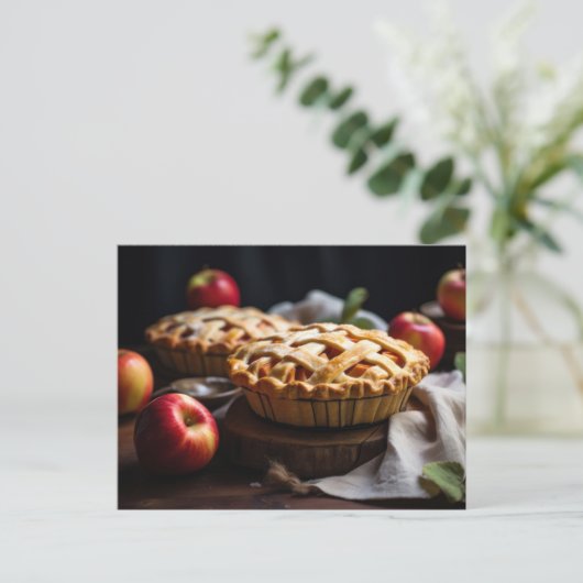 Briefkaart met appels & appeltaarten op een tafel (Staand voorkant)