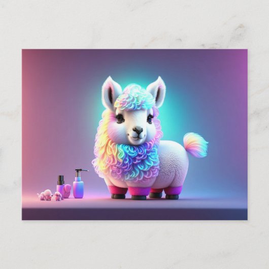 Briefkaart met Baby, schattig, cartoon lama (Voorkant)