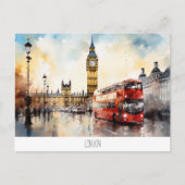 Briefkaart met Big Ben en rode bus in Londen (Voorkant)