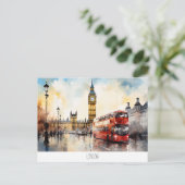 Briefkaart met Big Ben en rode bus in Londen (Staand voorkant)