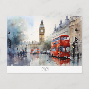 Briefkaart met Big Ben en rode bus in Londen