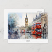 Briefkaart met Big Ben en rode bus in Londen (Voorkant / Achterkant)
