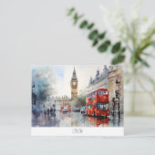 Briefkaart met Big Ben en rode bus in Londen (Staand voorkant)