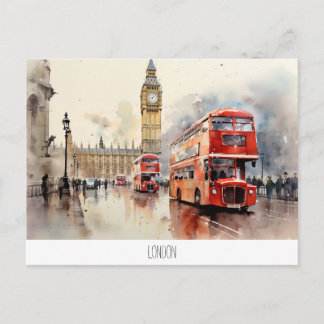Briefkaart met Big Ben en rode bus in Londen