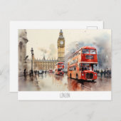 Briefkaart met Big Ben en rode bus in Londen (Voorkant / Achterkant)