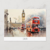 Briefkaart met Big Ben en rode bus in Londen (Voorkant)
