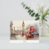 Briefkaart met Big Ben en rode bus in Londen (Staand voorkant)