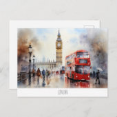 Briefkaart met Big Ben en rode bus in Londen (Voorkant / Achterkant)