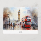 Briefkaart met Big Ben en rode bus in Londen (Voorkant)
