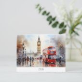 Briefkaart met Big Ben en rode bus in Londen (Staand voorkant)