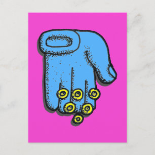 Briefkaart met blauw handbeugels